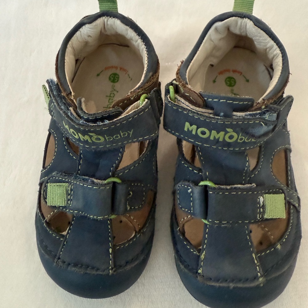 Momo Baby Toddler Leather Sandals Size 5.5 Navy Green